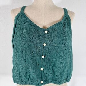 American Eagle Cottagecore Boho Eyelet Cropped Stretch Tank Green Size XXL